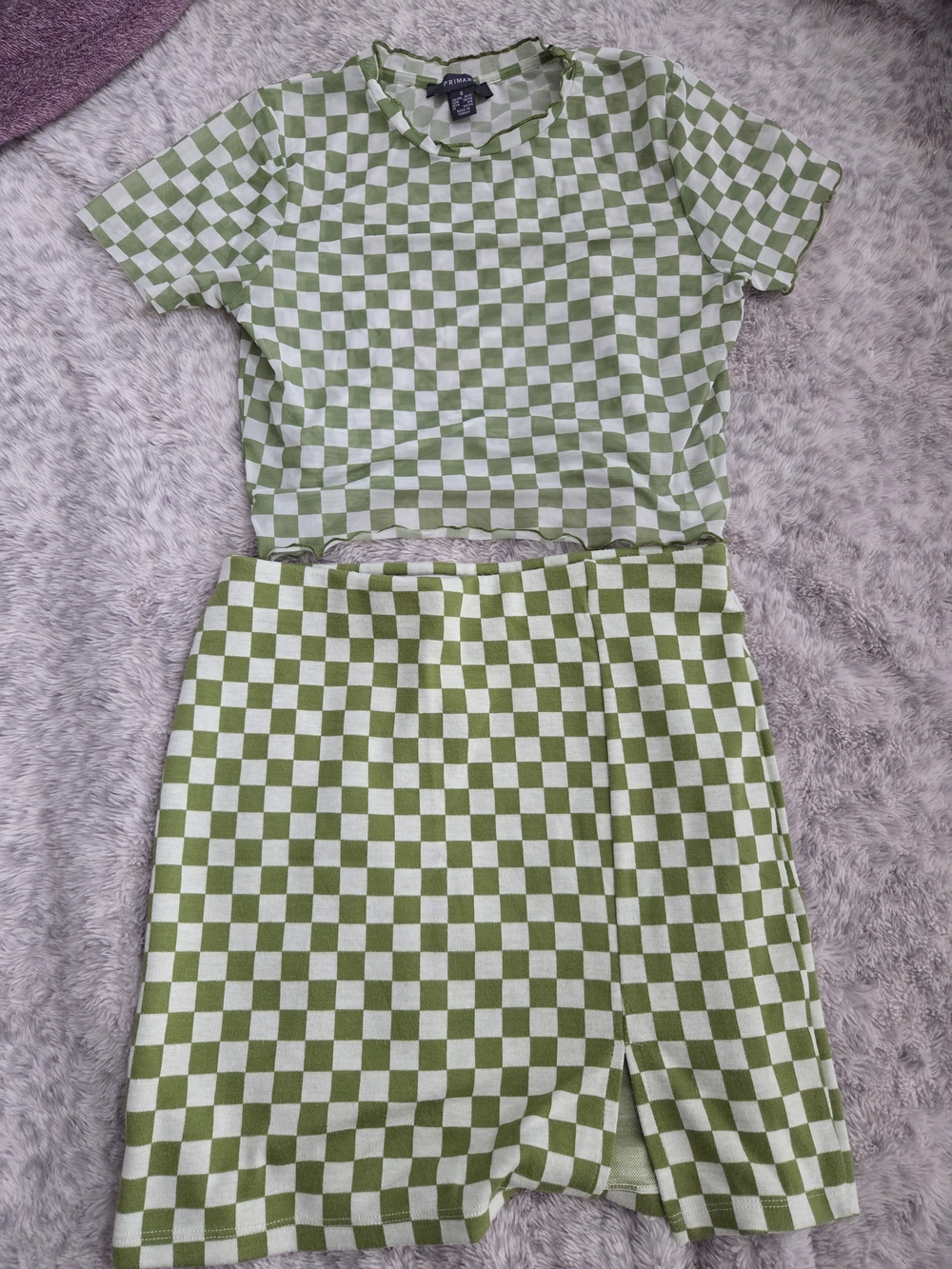 Primark Green and White Checker Knit Two-Piece Set